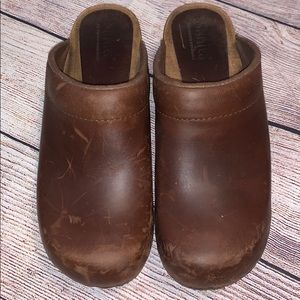 Sanita Brown Wood Heeled Clogs